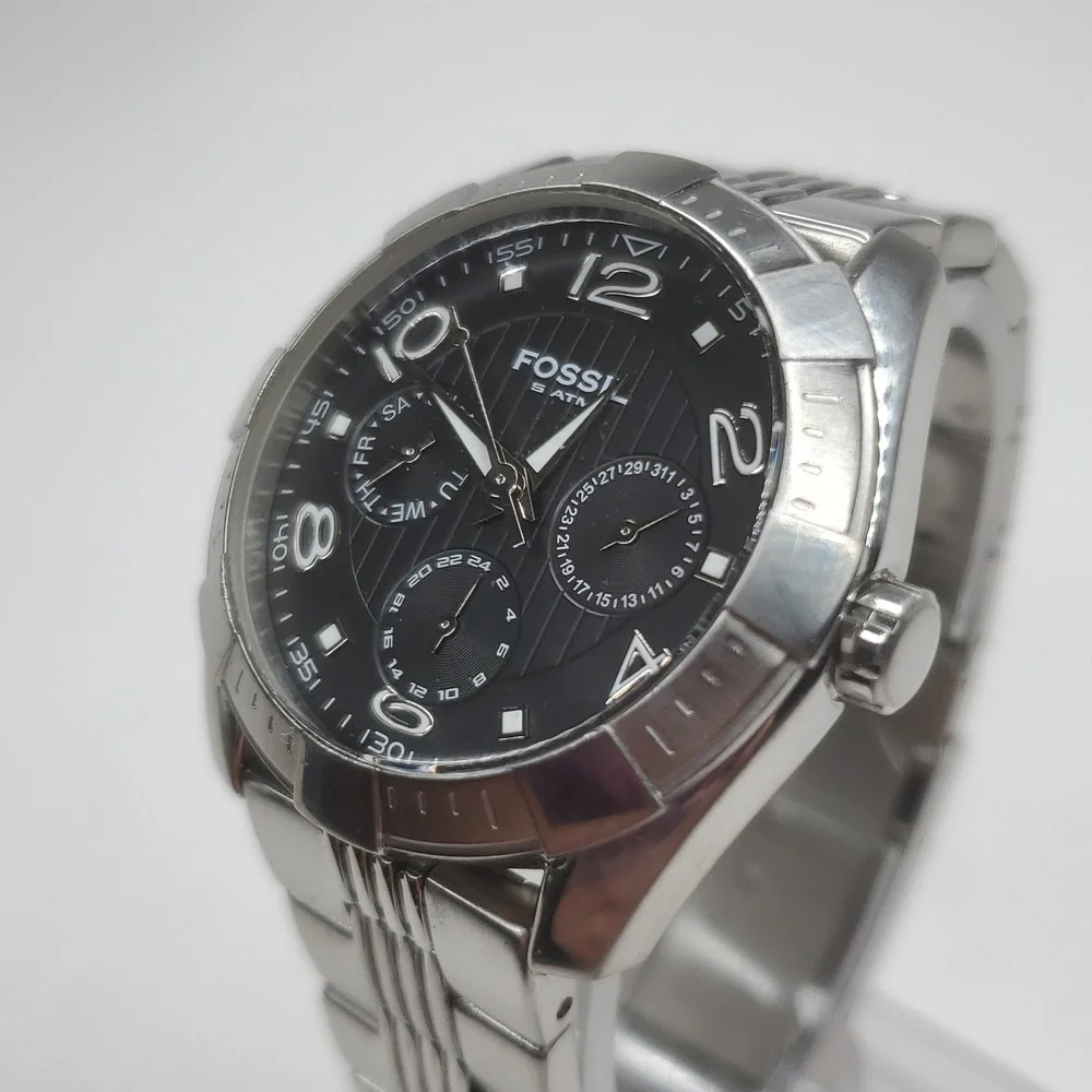 Fossil Watch ES2256 Chronograph Black Face Silver Stainless Steel Watch
